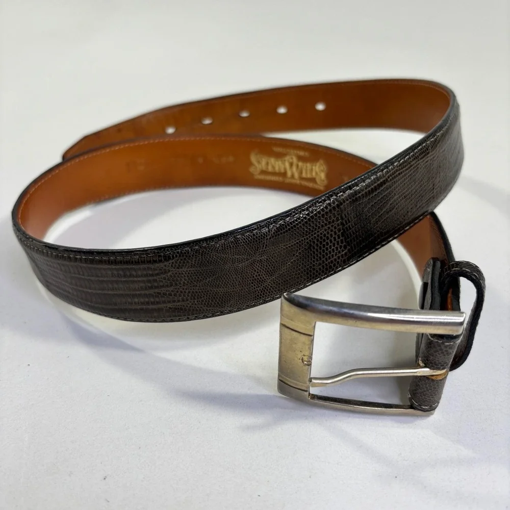 Nocona Belt Makers Brown Lizard Skin Leather Western Belt USA Made 7011 Size 32